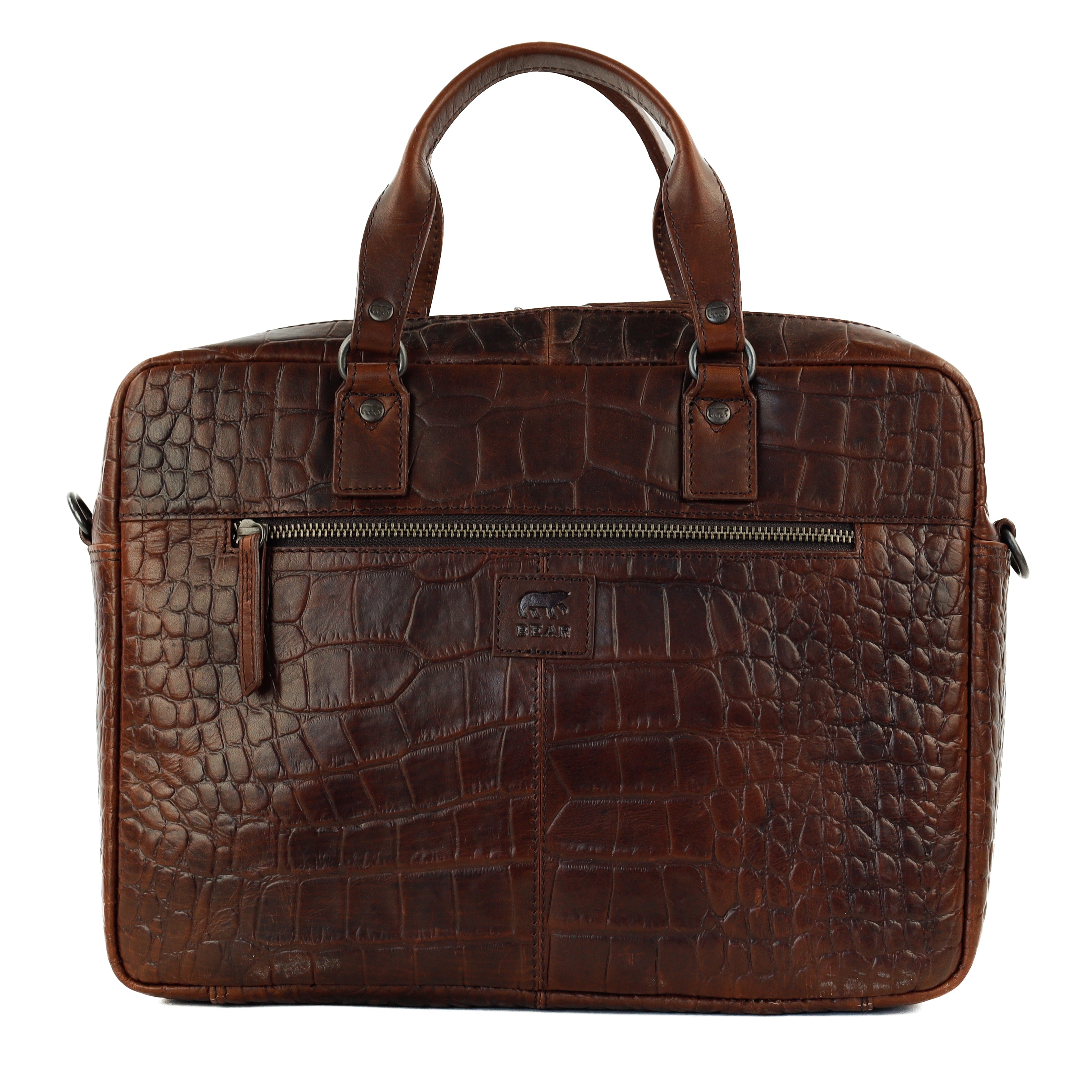 Croco laptop bag 14" 'Lina' dark brown