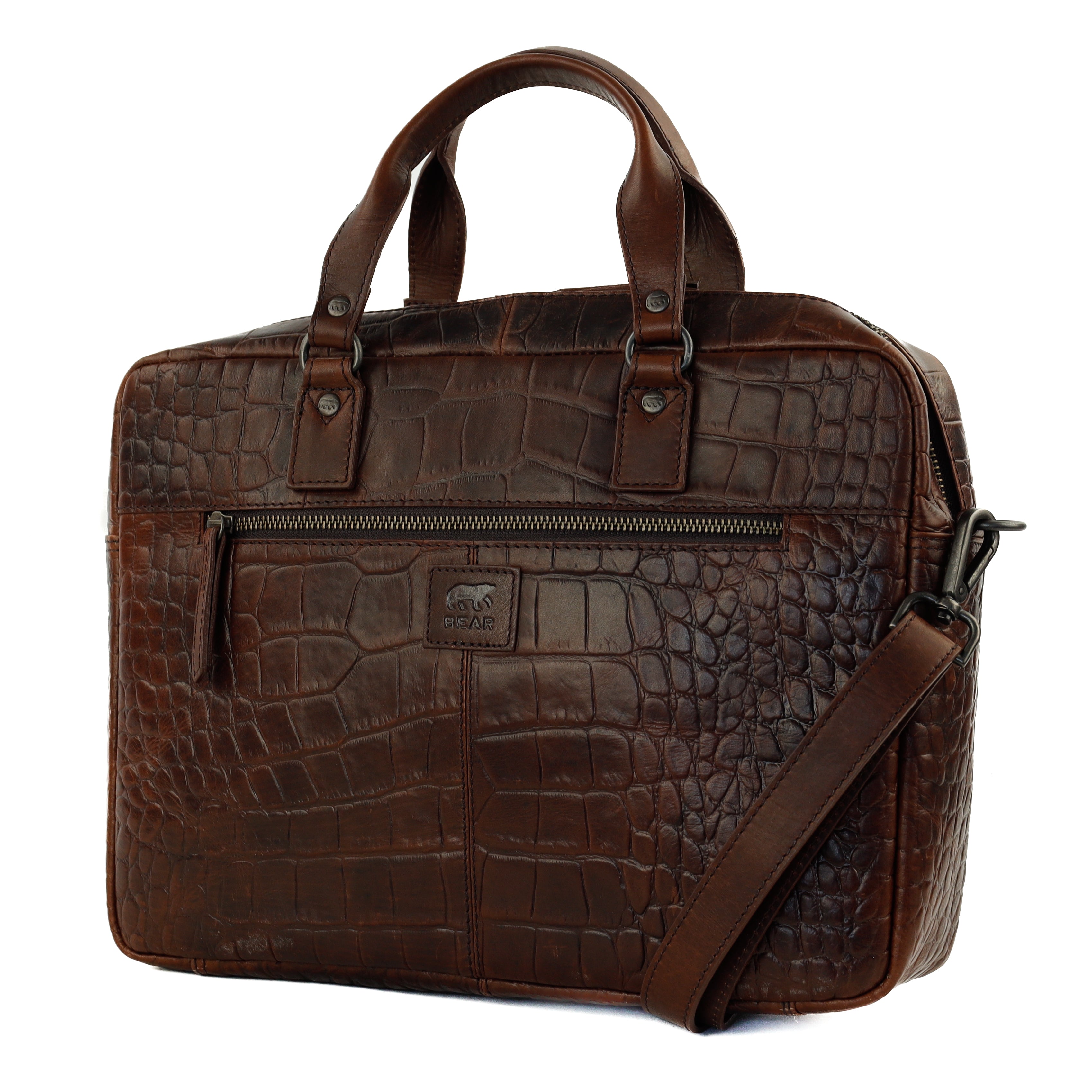 Croco laptop bag 14" 'Lina' dark brown
