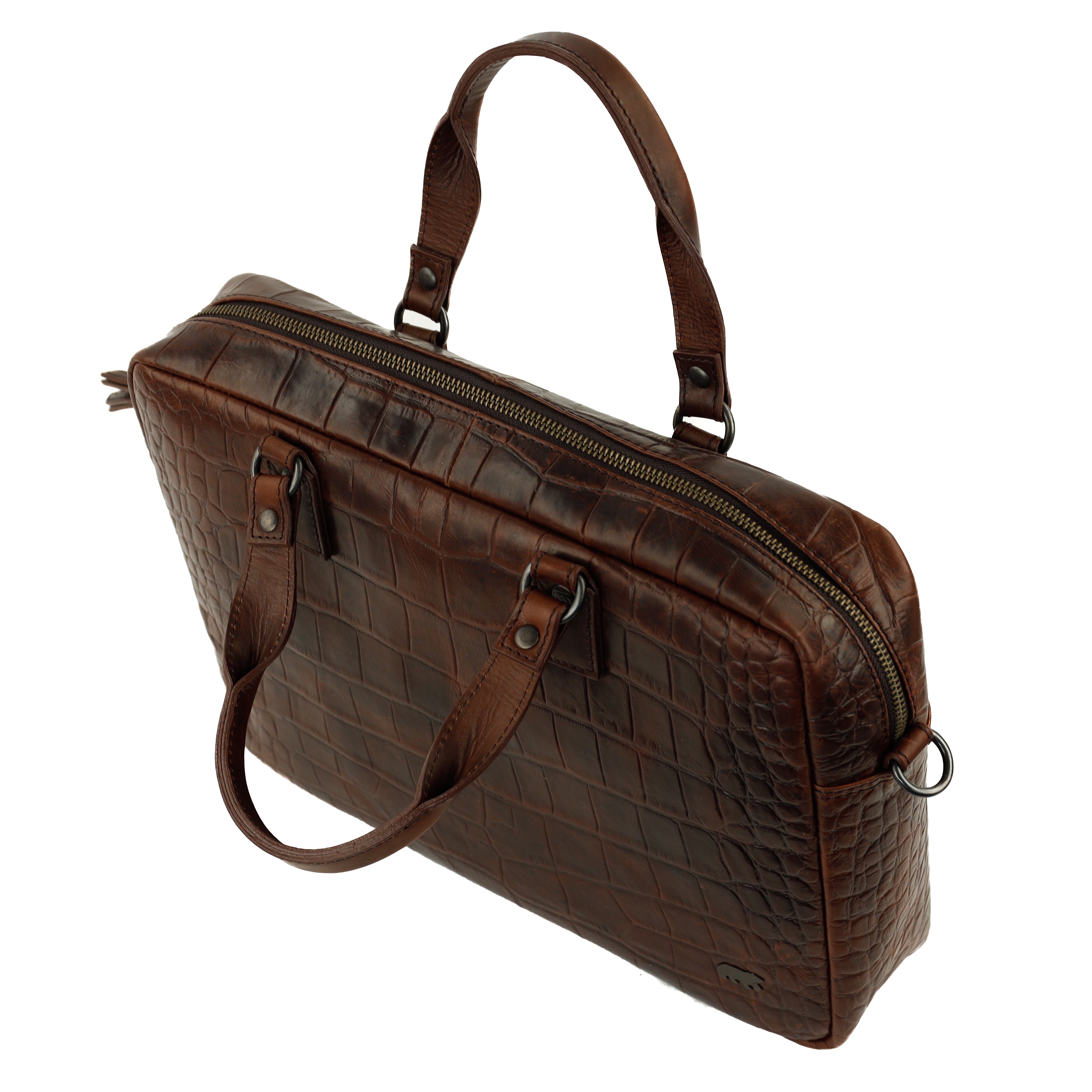 Croco laptop bag 14" 'Lina' dark brown