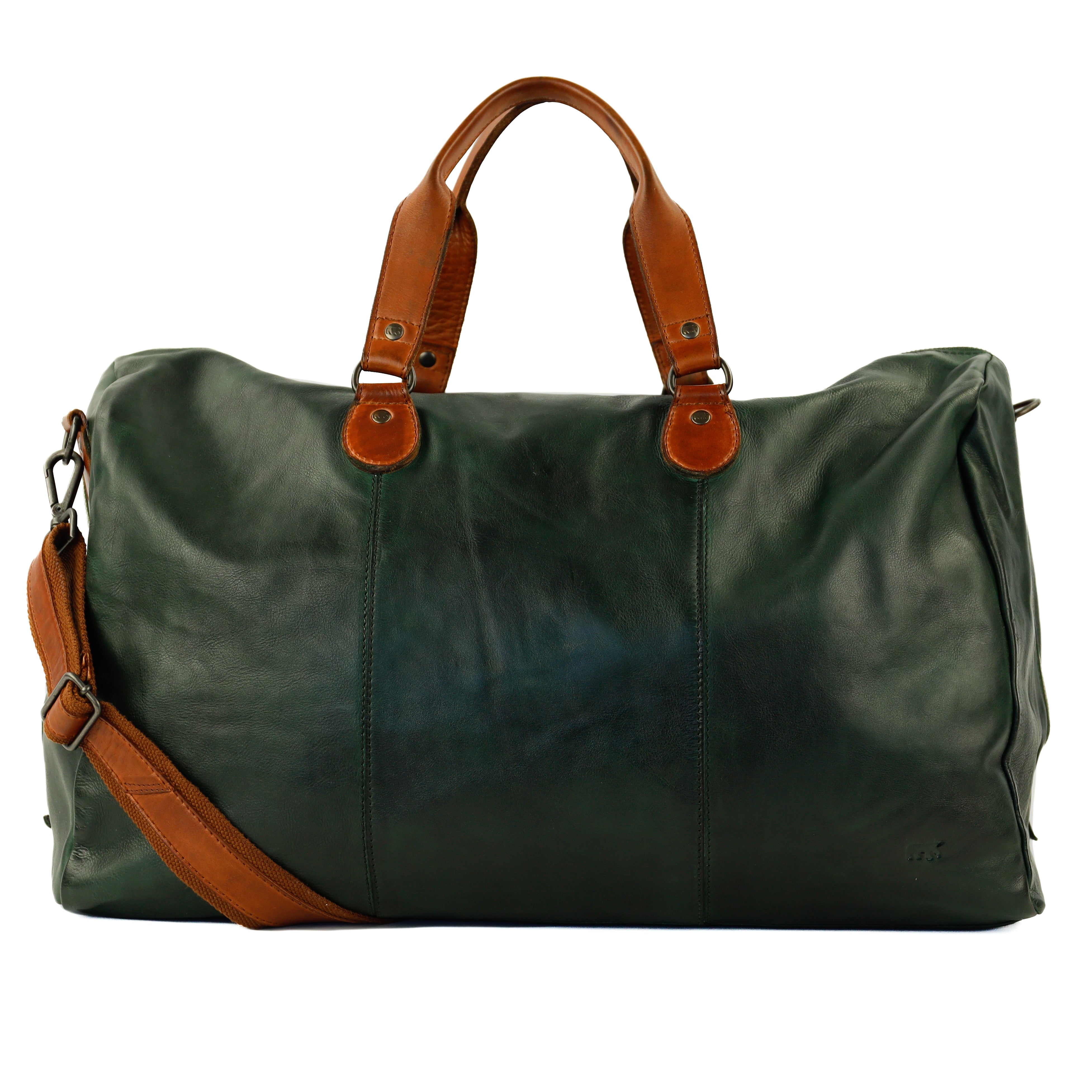 Weekend bag 'Lucien' green/cognac