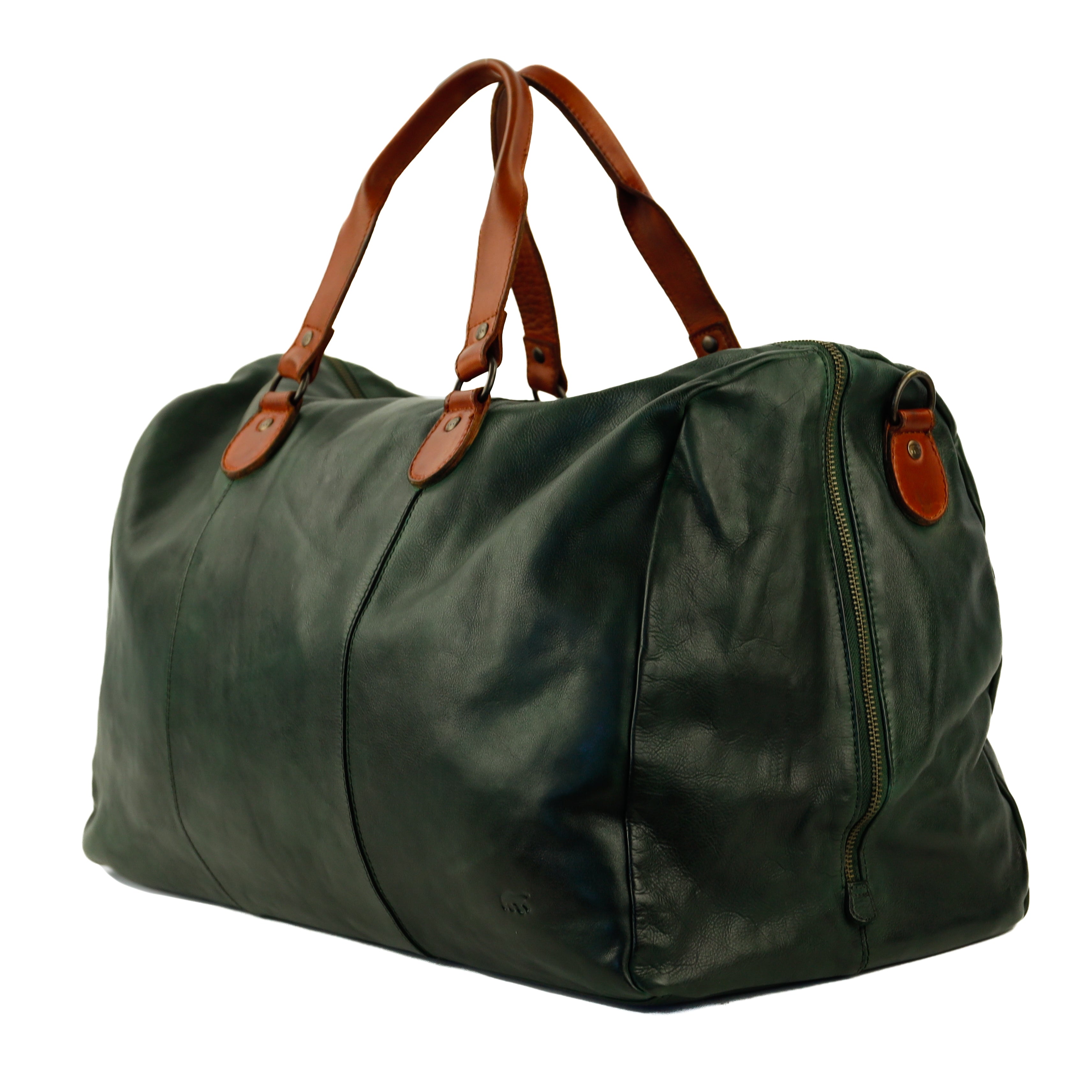 Weekend bag 'Lucien' green/cognac