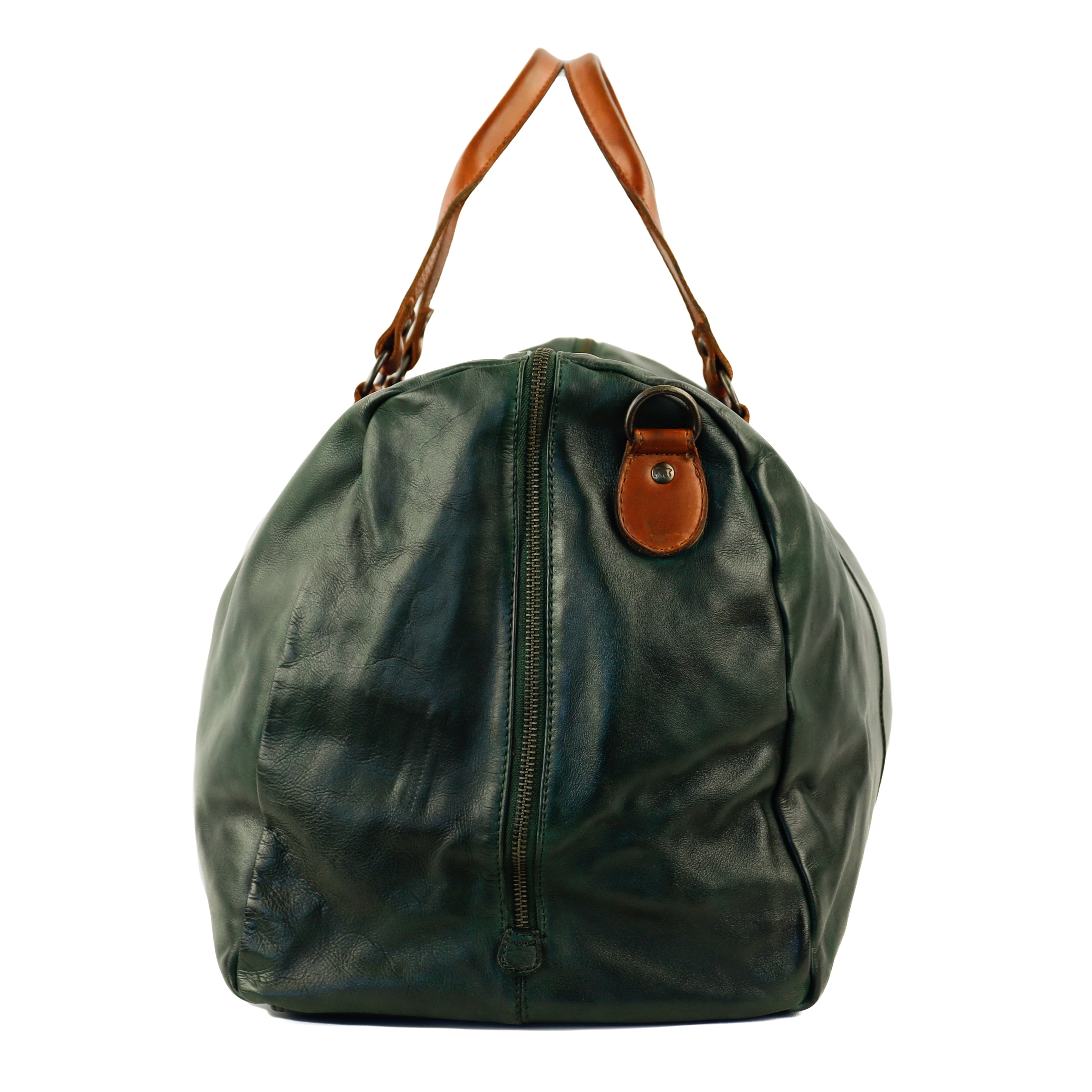 Weekend bag 'Lucien' green/cognac