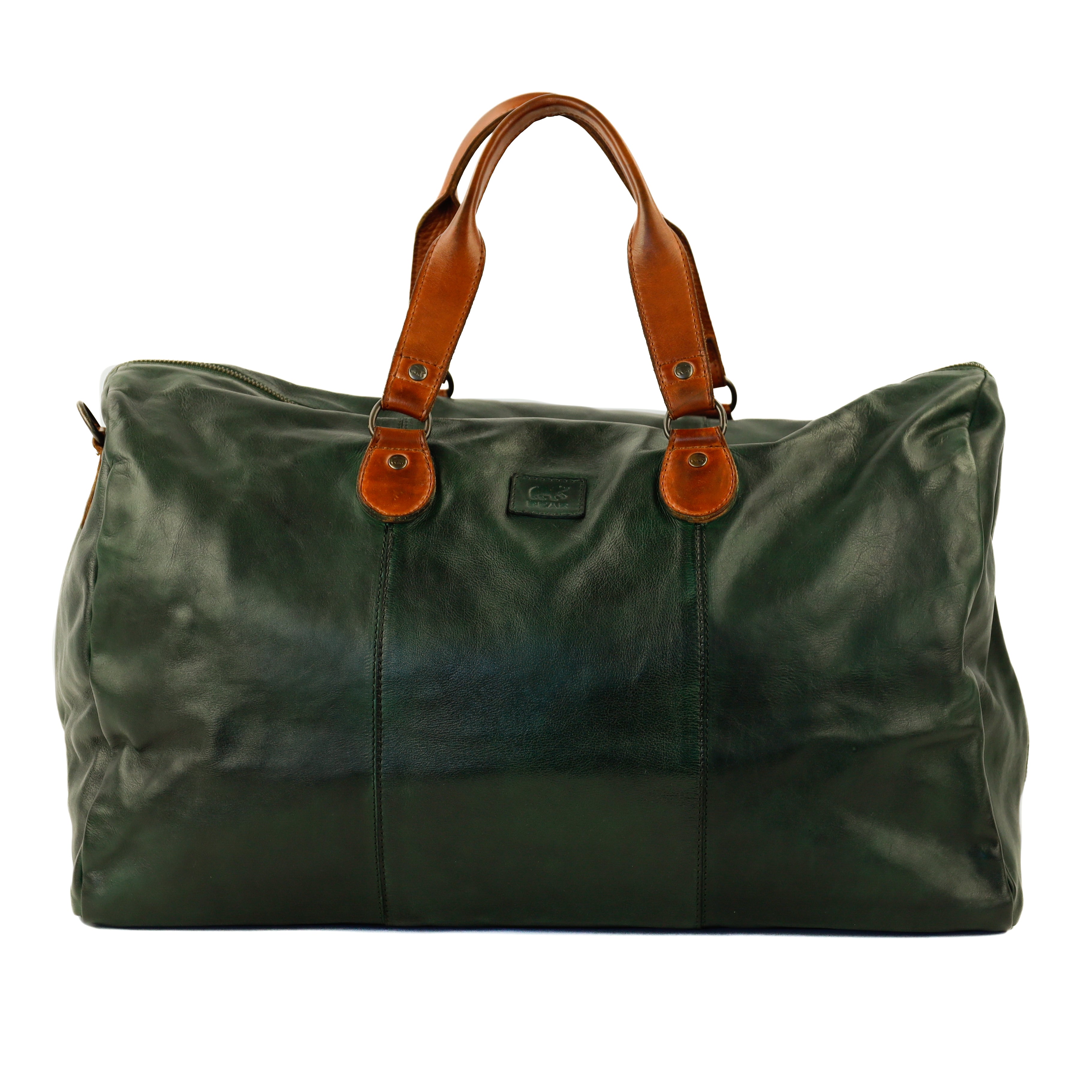 Weekend bag 'Lucien' green/cognac