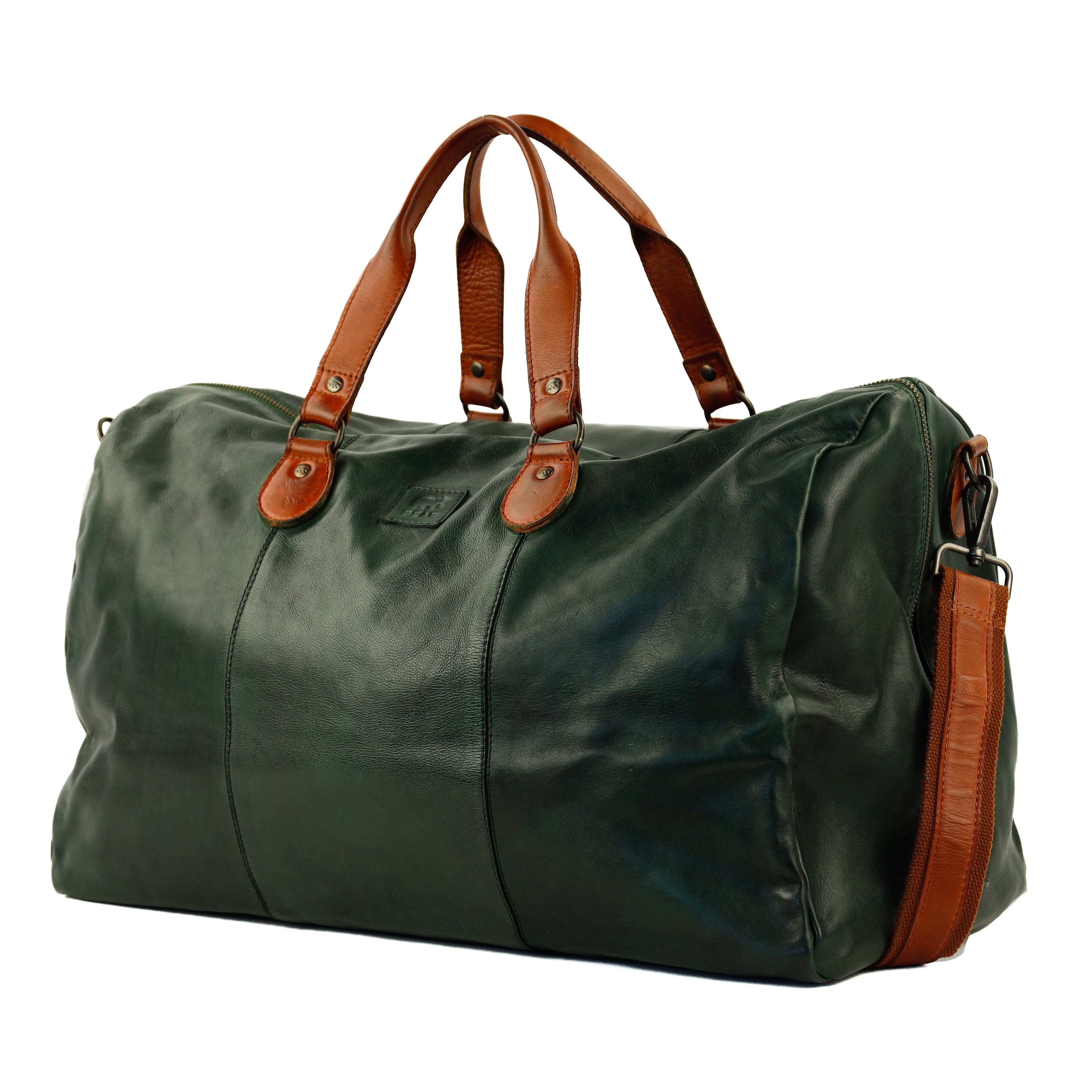 Weekend bag 'Lucien' green/cognac