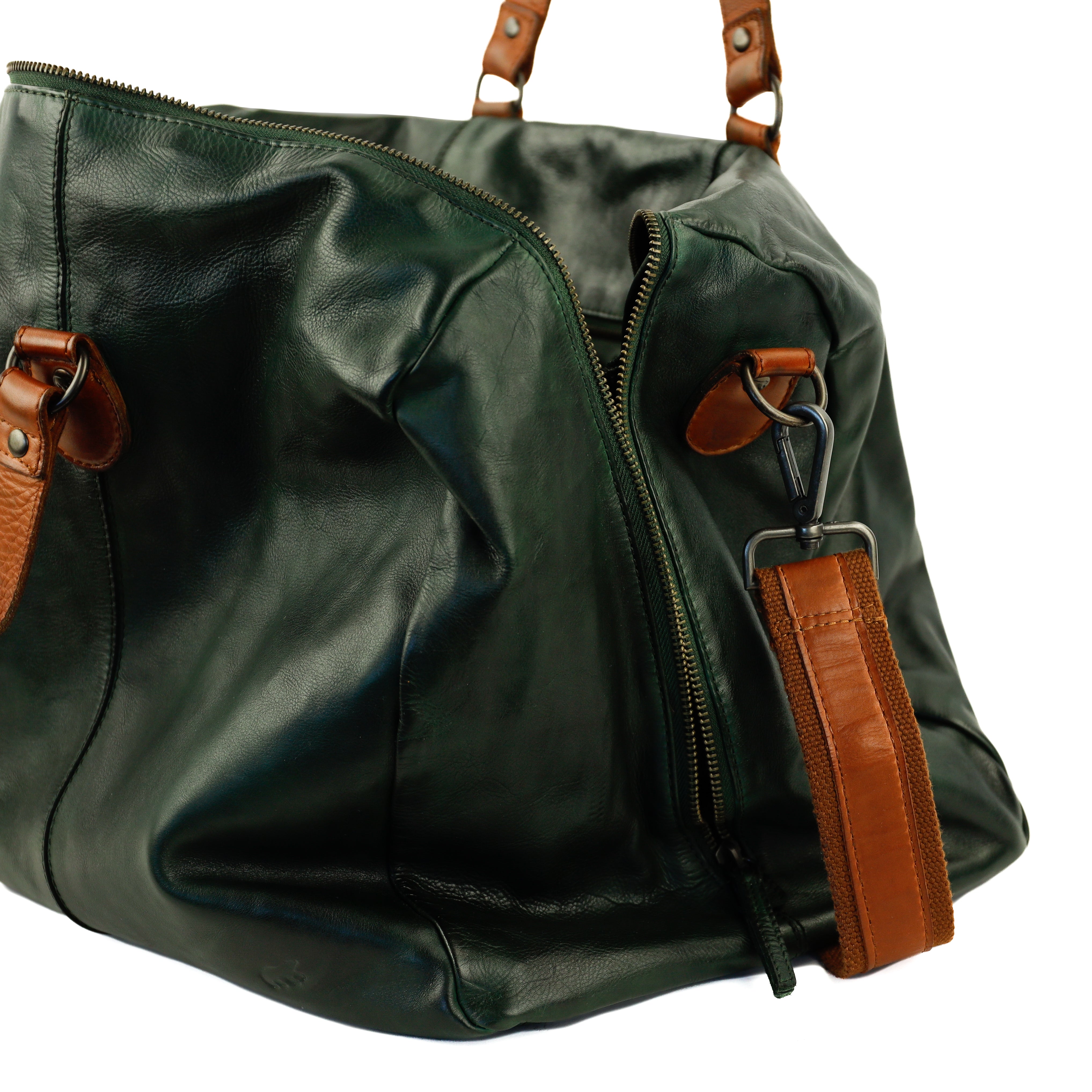 Weekend bag 'Lucien' green/cognac