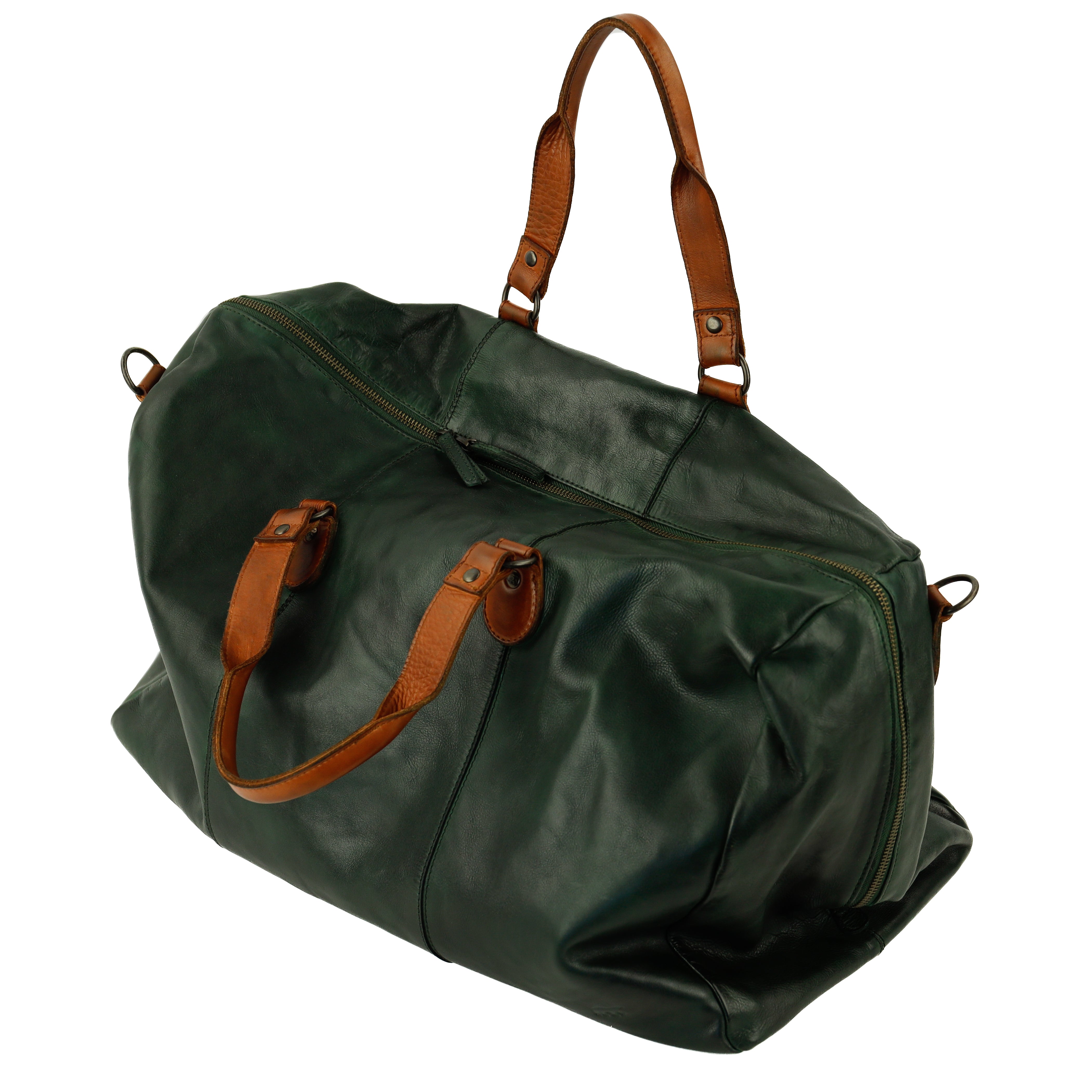 Weekend bag 'Lucien' green/cognac