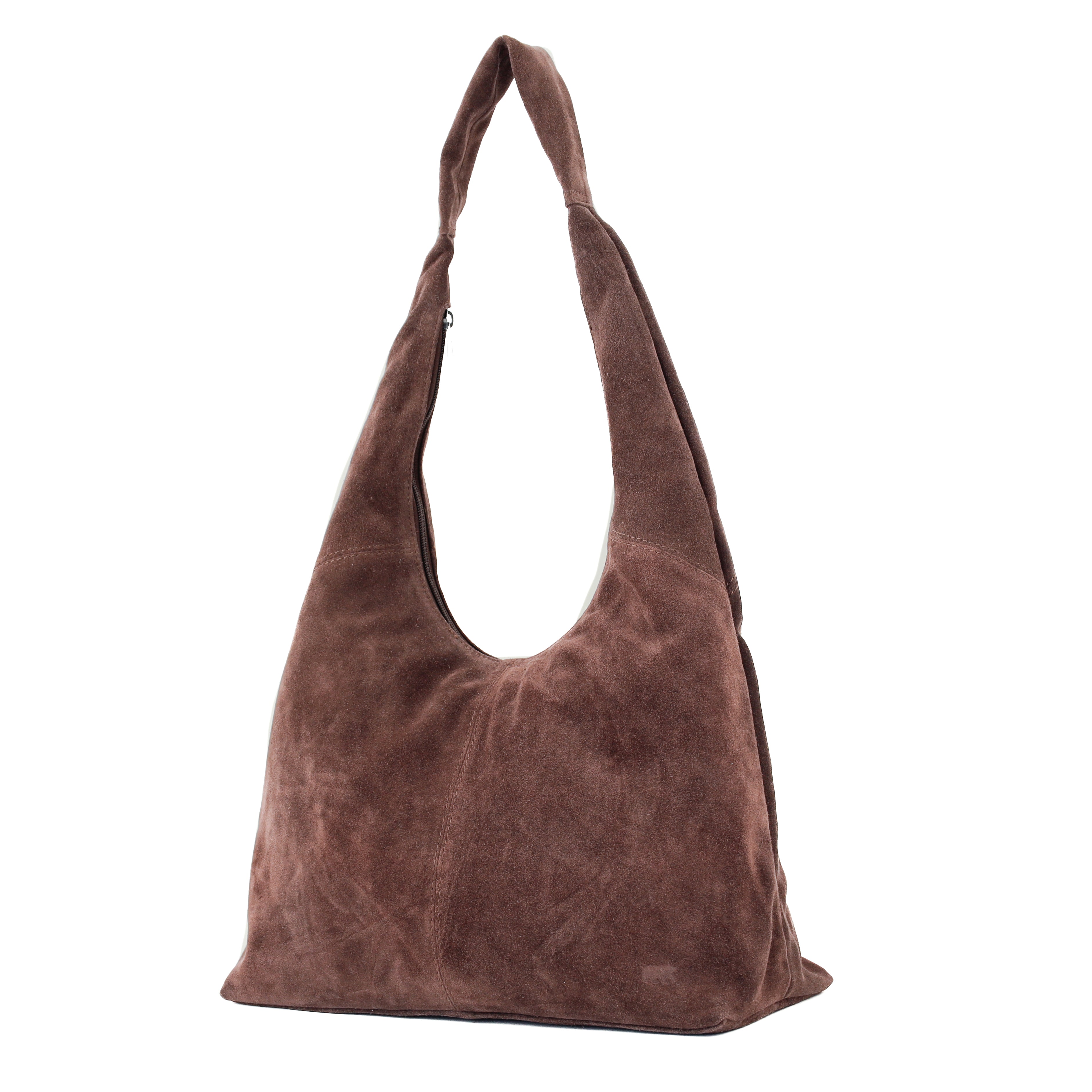 Suede shopper/pouch bag 'Pauline' choco