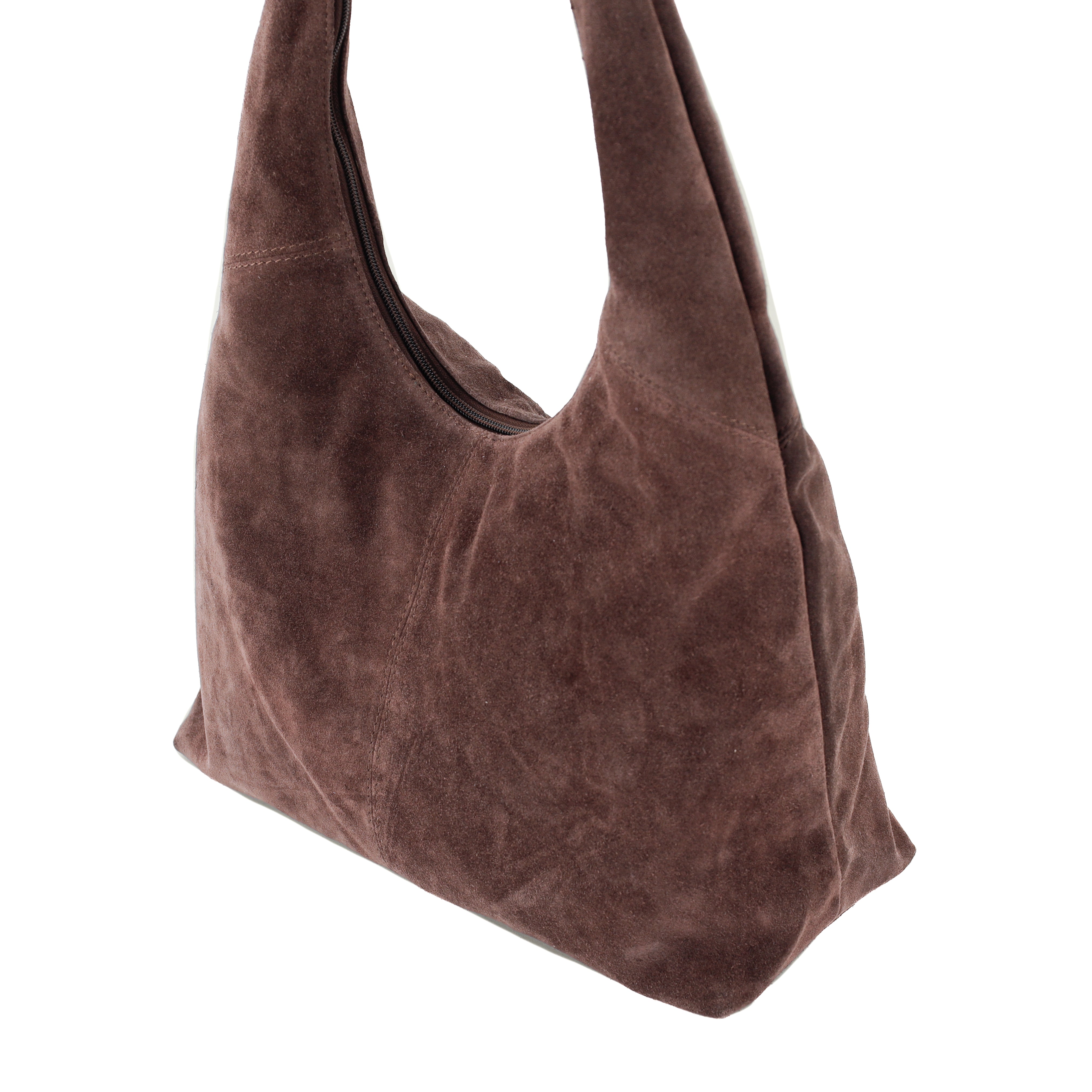 Suede shopper/pouch bag 'Pauline' choco