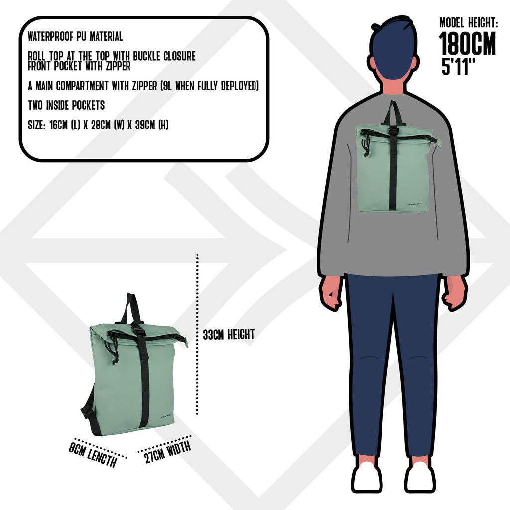 Waterproof backpack 'Mart' mini 9L sage green