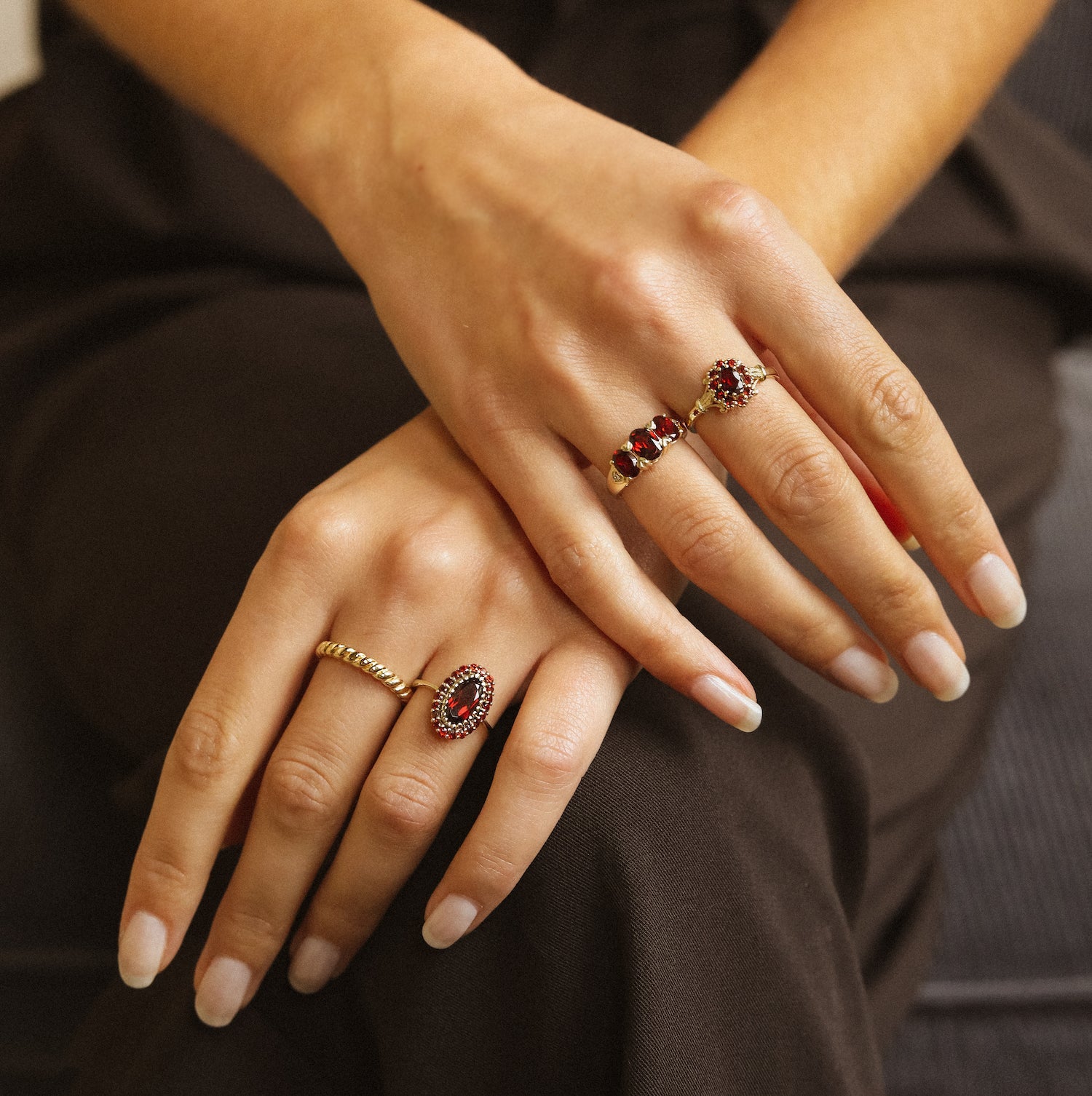Vintage Garnet Jane Ring | 14K Goud