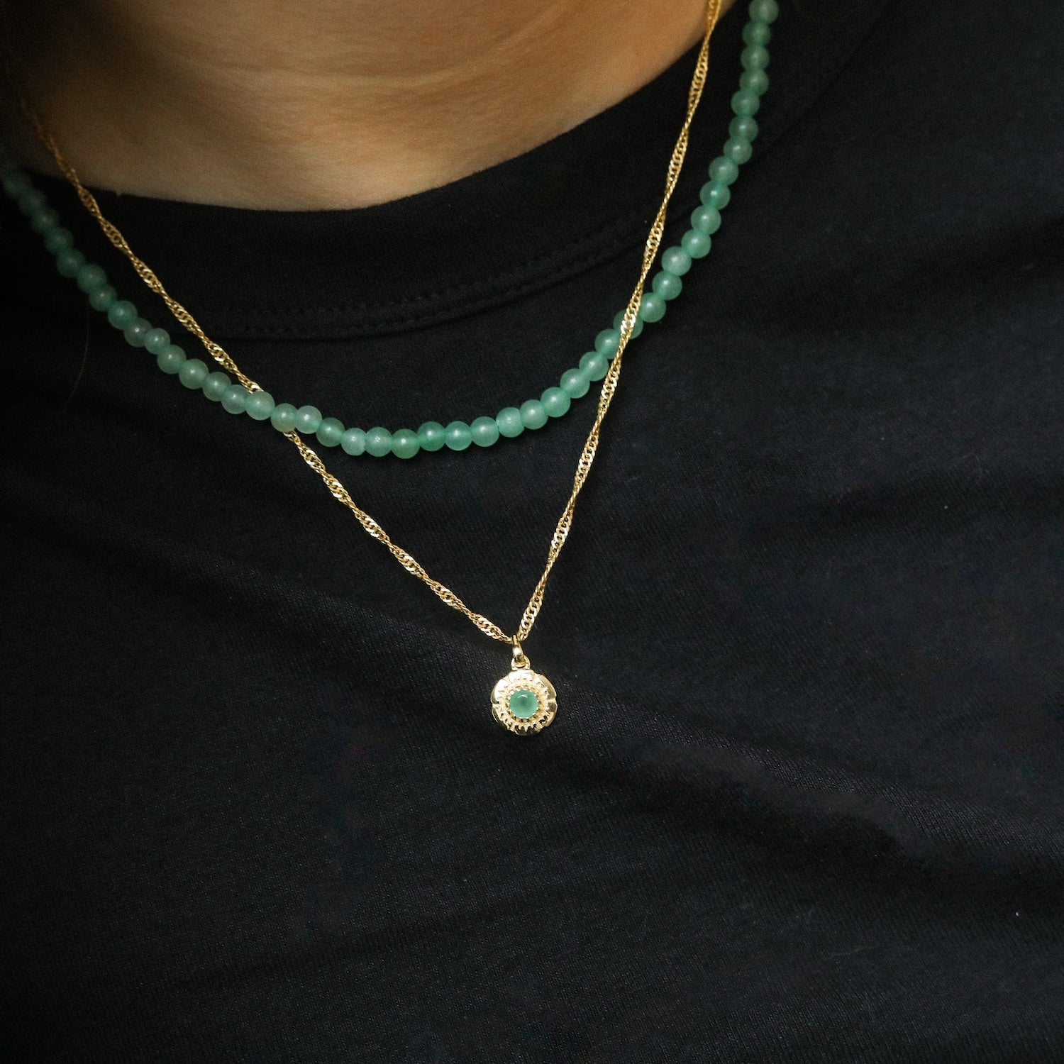 Emerald Flower Necklace | Gold Plated