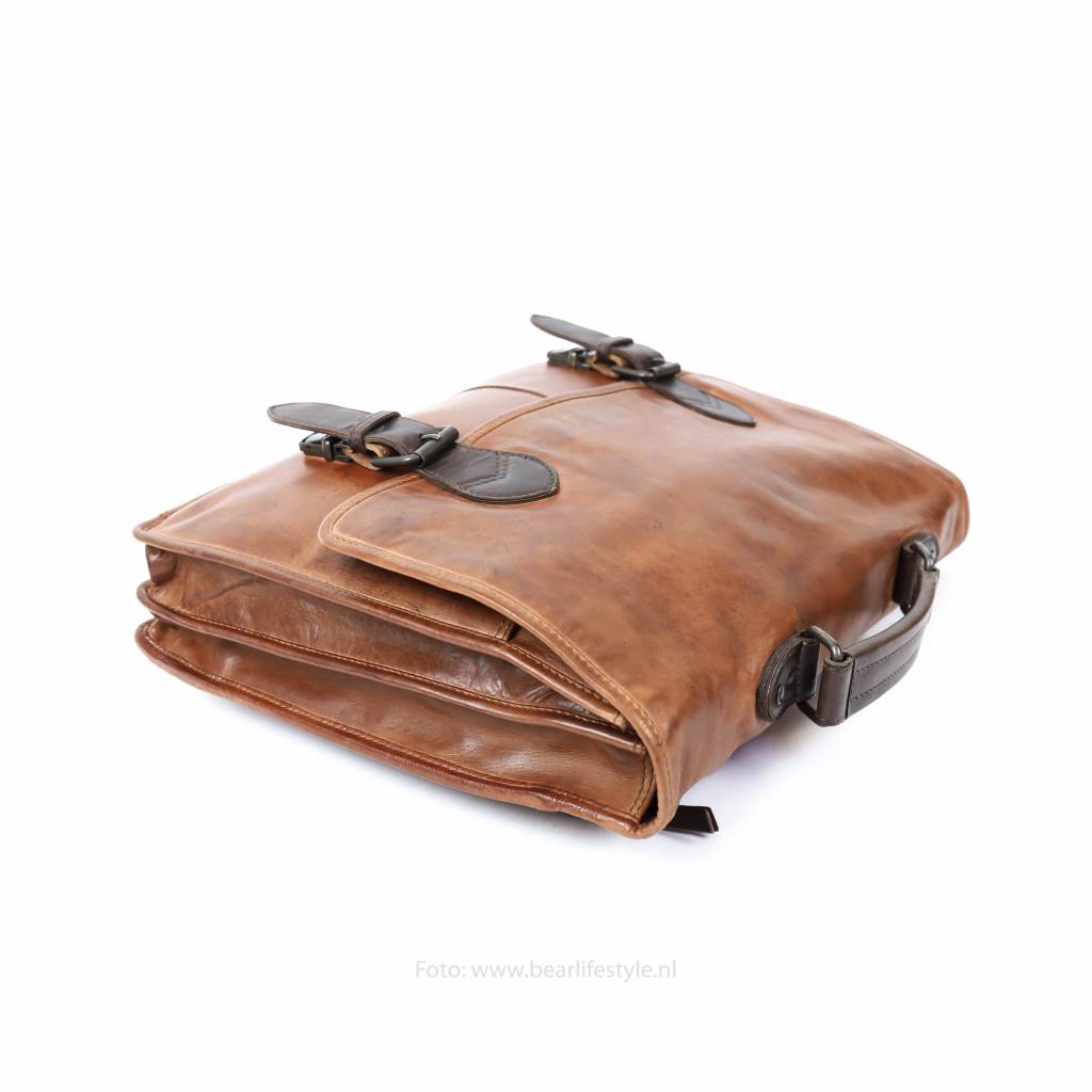 Briefcase 'Guus' cognac &amp; dark brown