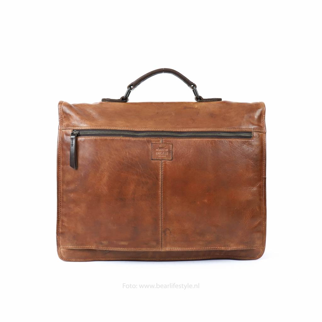Briefcase 'Guus' cognac &amp; dark brown