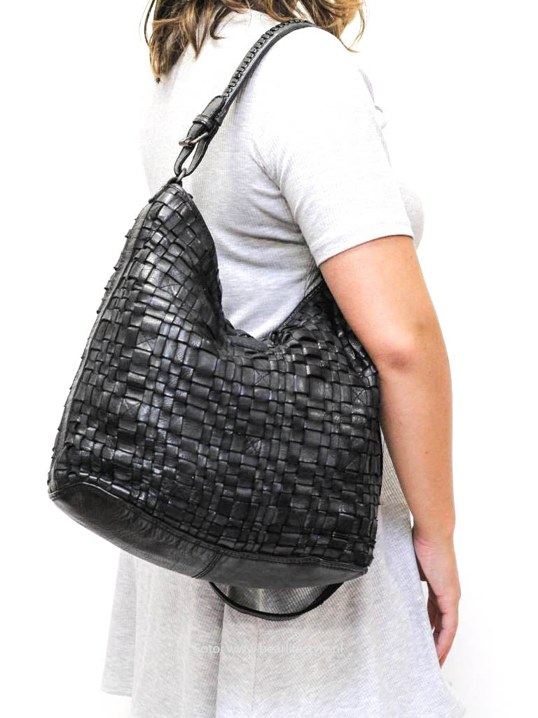 Braided pouch bag 'Tess' L black - CL 32444
