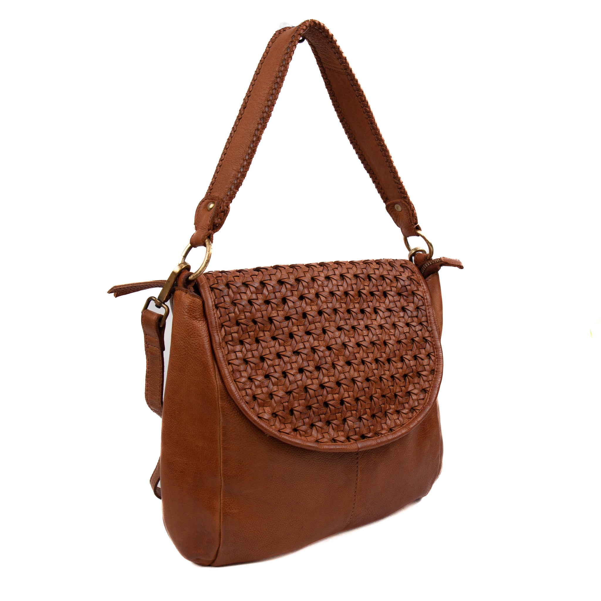 Braided hand/shoulder bag 'Senorita' cognac - MJ 1506