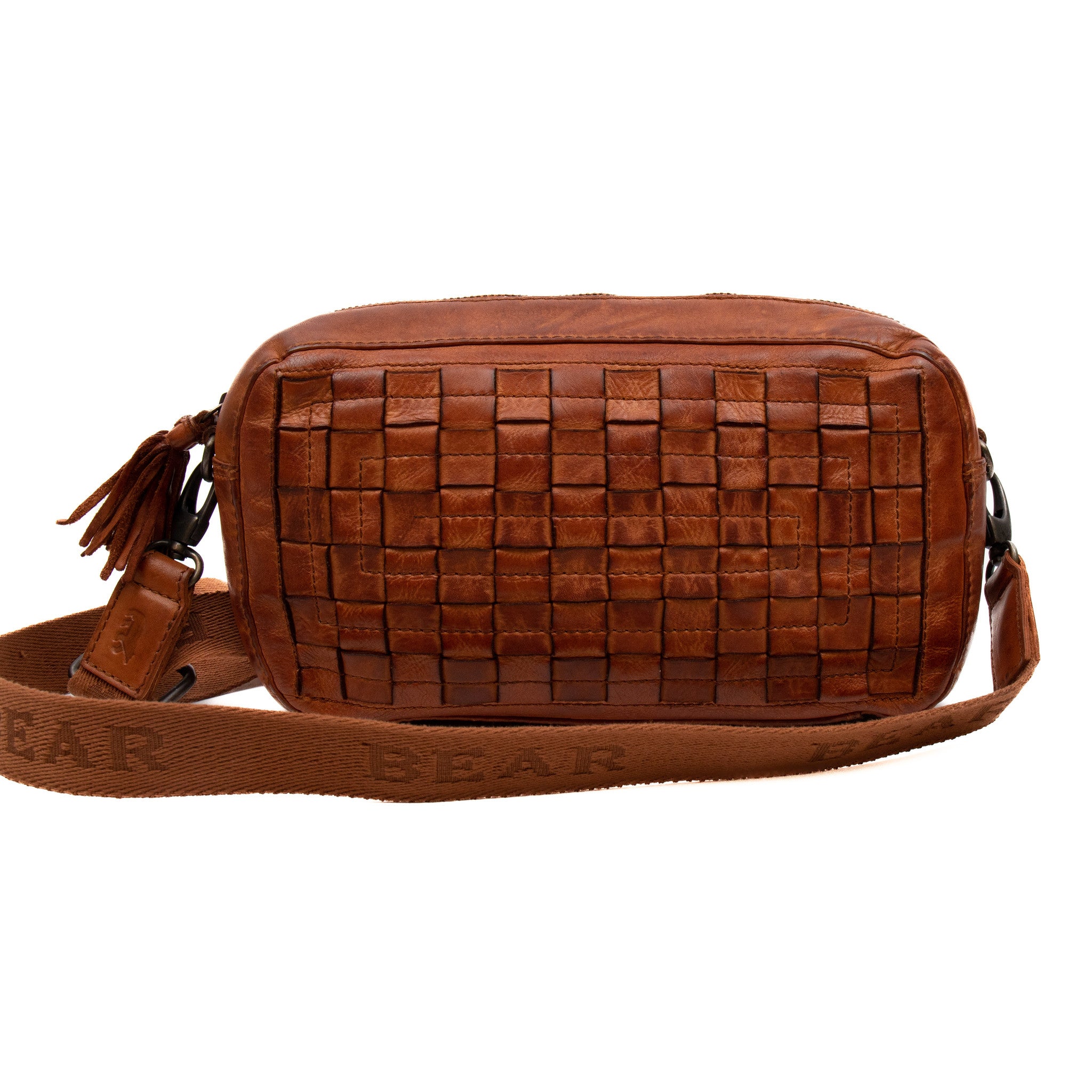 Braided shoulder bag 'Josje' cognac - CL 43085