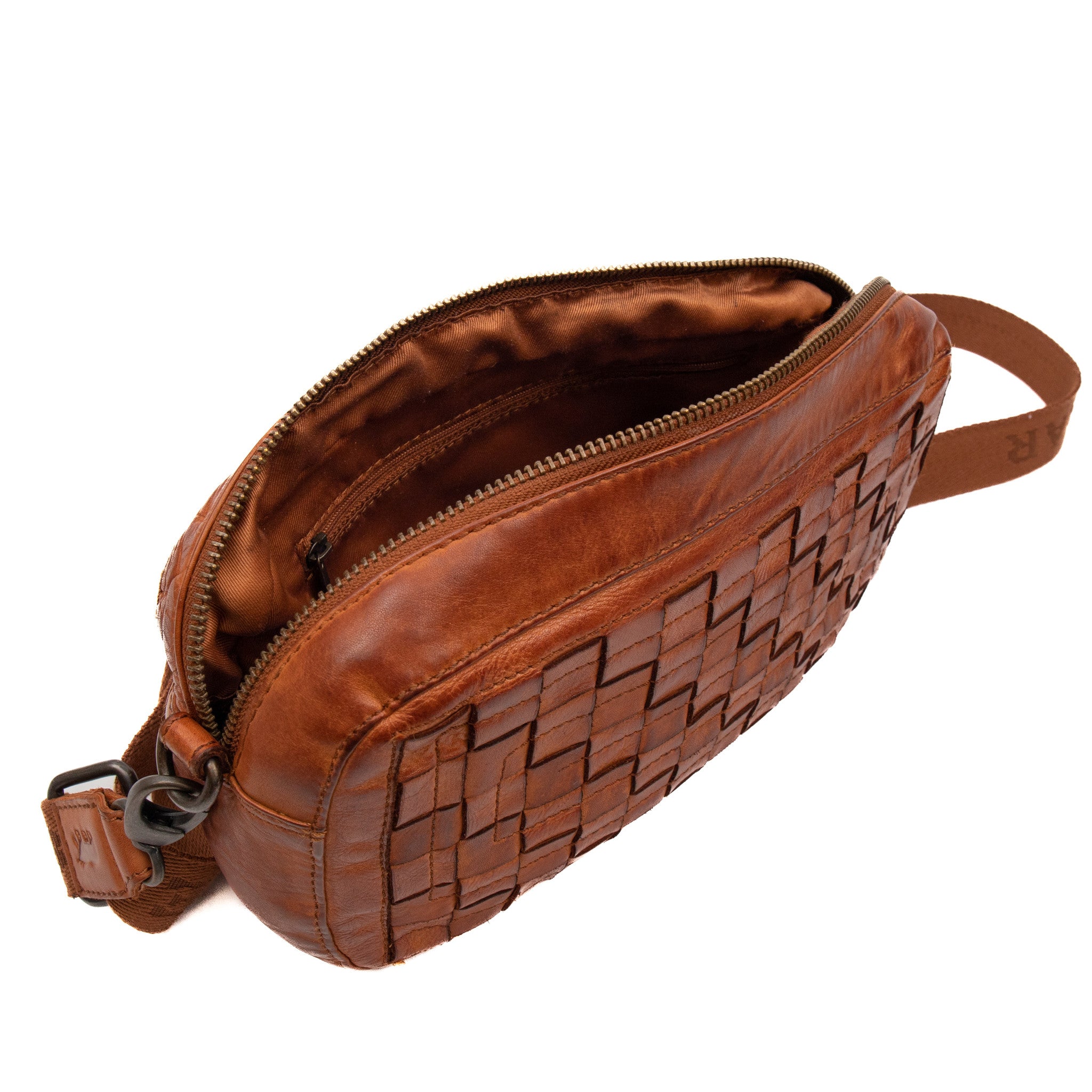 Braided shoulder bag 'Josje' cognac - CL 43085