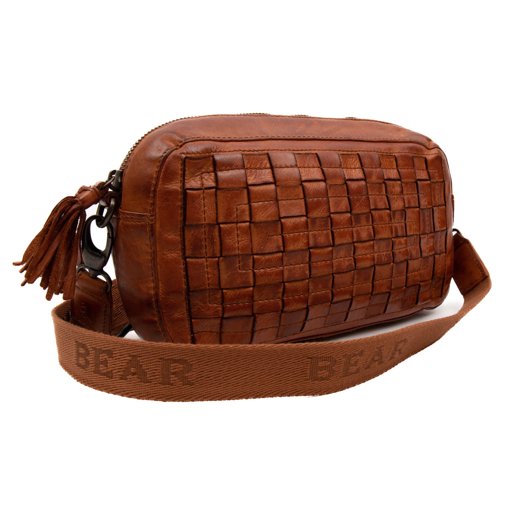 Braided shoulder bag 'Josje' cognac - CL 43085