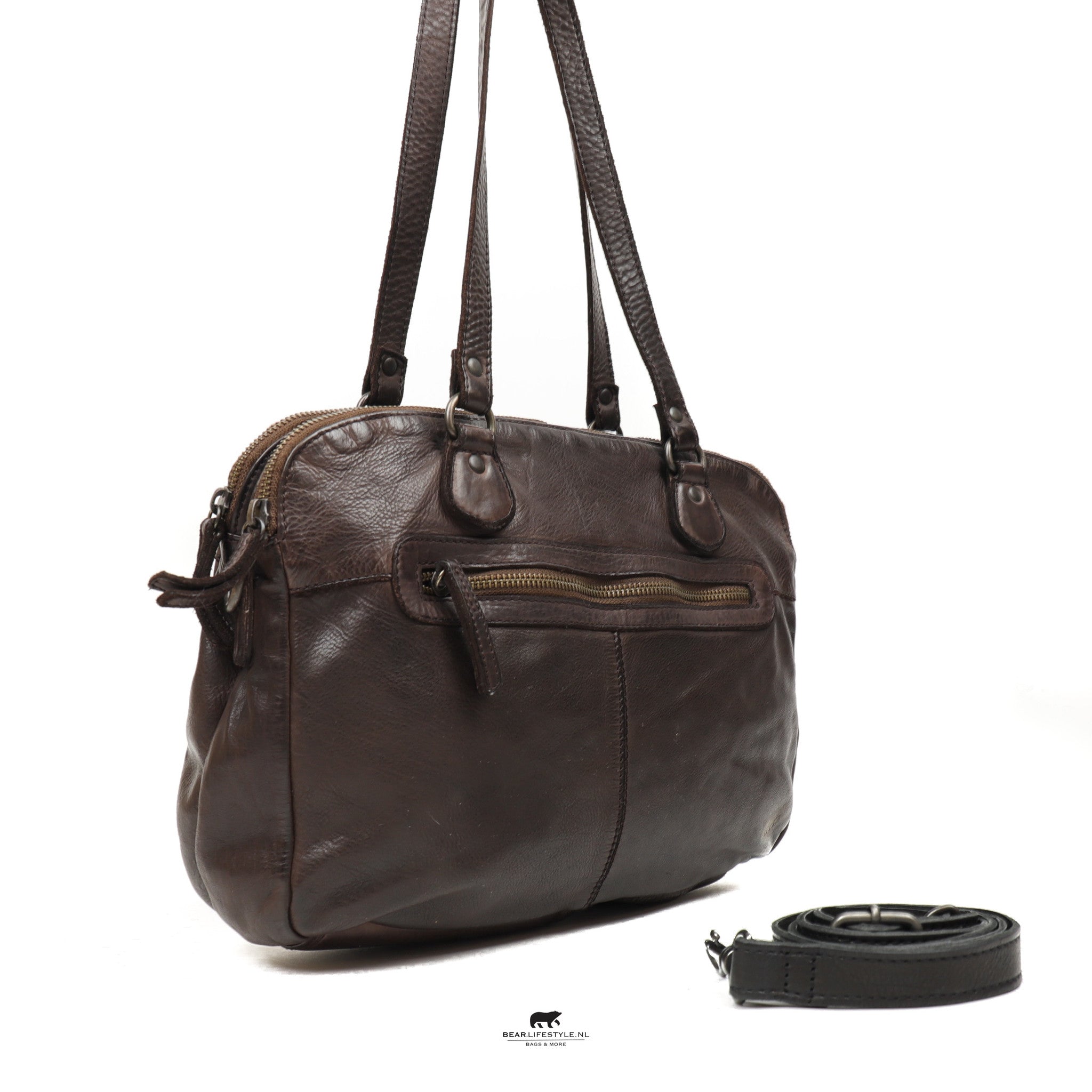Hand/shoulder bag 'Lieke' dark brown - CL 40085