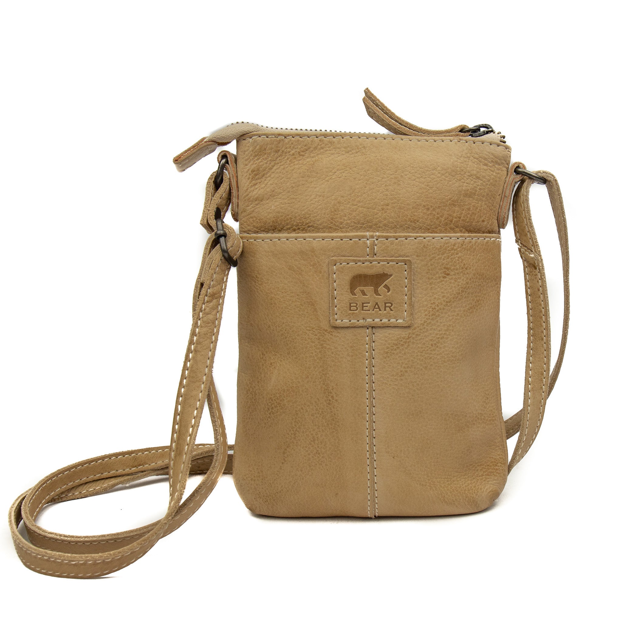 Beige leather store crossbody bag