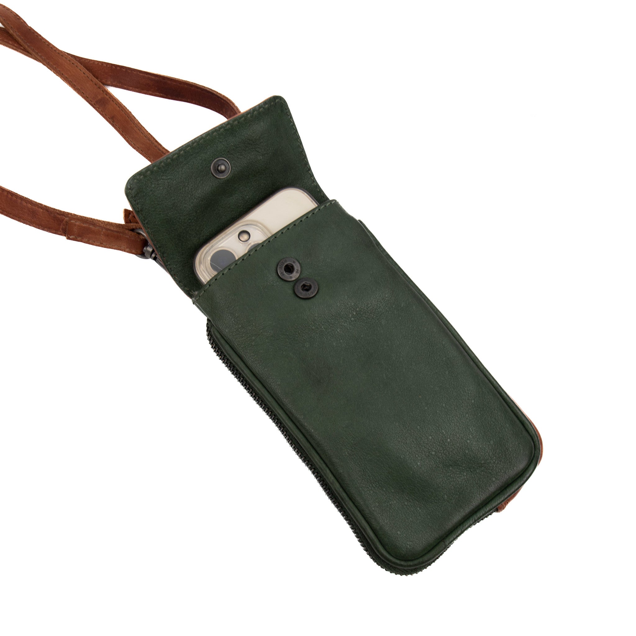 Phone bag 'Ahana' green/cognac - CP 2106